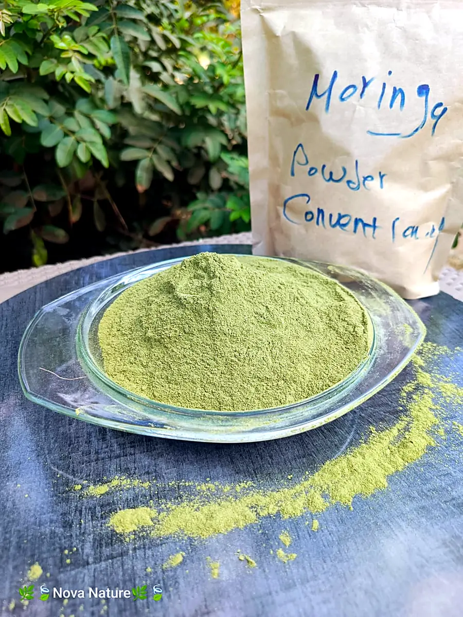 Milled green botanicals with scoop
